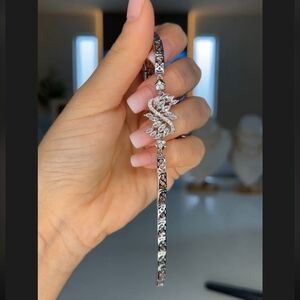 NEW! 18k White Gold Plated 7" Bracelet with Crystal Accents By Pretty Bird